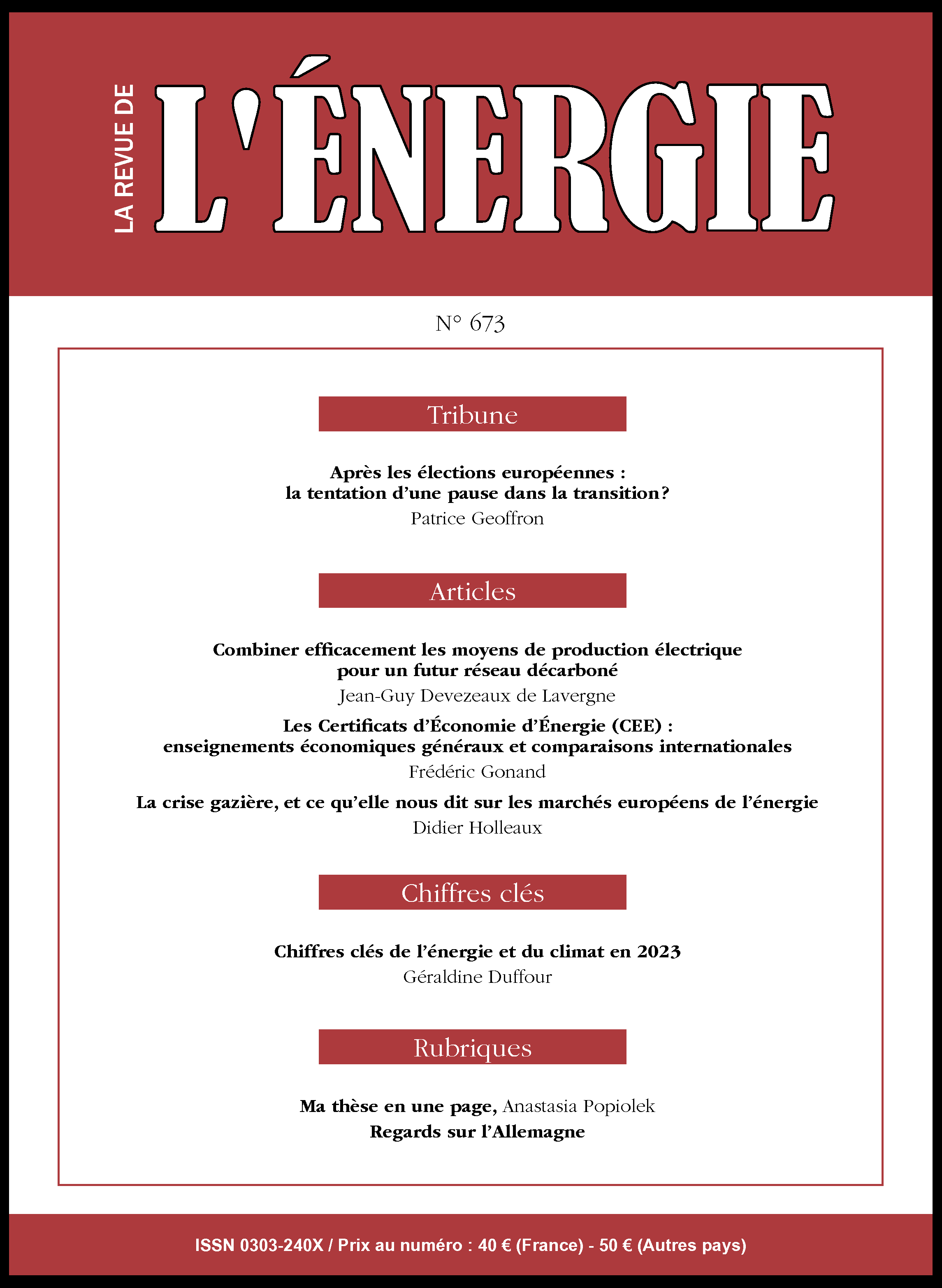 Lire la suite à propos de l’article Parution du n°673 de La Revue de l’Énergie