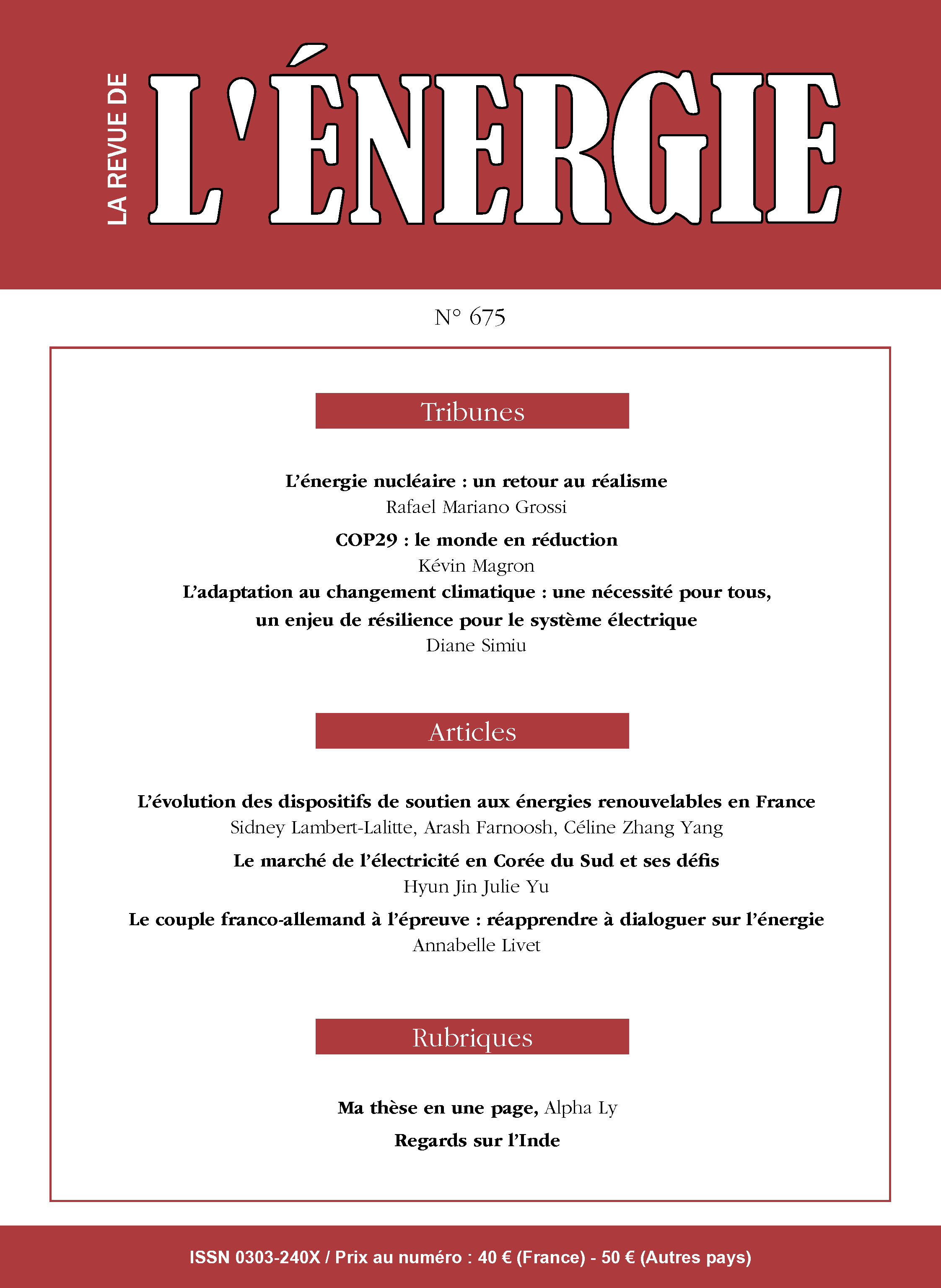 Lire la suite à propos de l’article Parution du n°675 de La Revue de l’Énergie